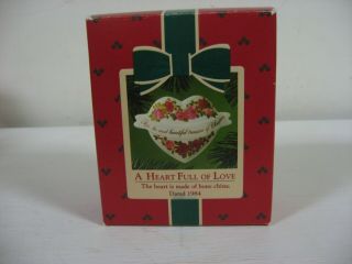 Rare 1984 Hallmark " A Heart Full Of Love " Bone China Heart Christmas Ornament