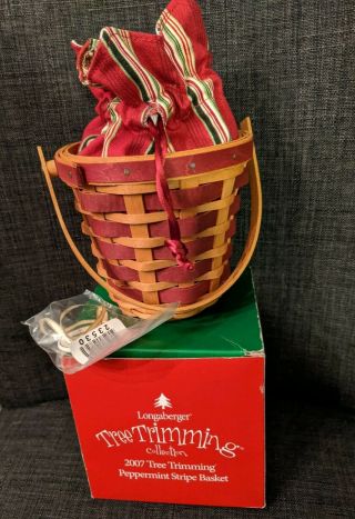 Longaberger 2007 Tree Trimming Red Peppermint Stripe Basket Combo