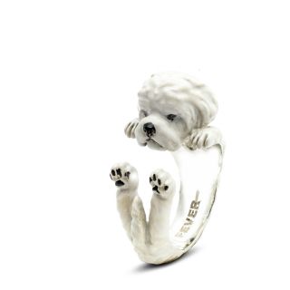 Dog Fever Sterling Silver Maltese Enamel Hug Ring