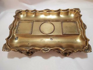 Heavy Footed Brass Candle Holder Tray Dish Trinket 9 " X 6 "