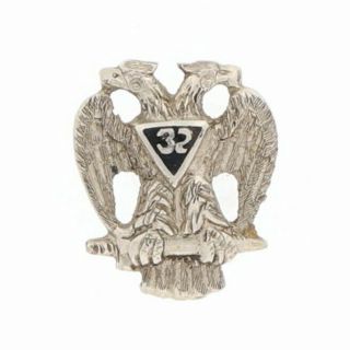 32nd Degree Scottish Rite Lapel Pin - 14k White Gold Black Enamel Masonic Eagle