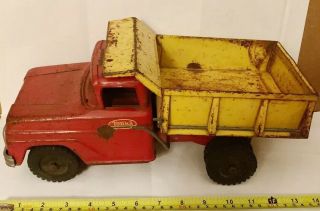Vintage 60s Pressed Steel Tonka Dump - Red And Yellow - Lever Dump,  Tailgate Lock