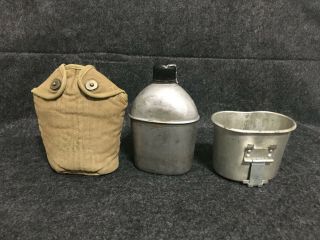 Wwii Us Army Canteen,  Cup,  Cover - 1942 43 - Ww2 Us Military