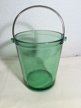 Vintage Green Glass Ice Bucket With Handle