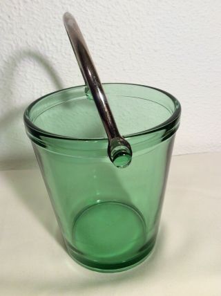 Vintage Green Glass Ice Bucket With Handle 2