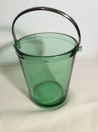Vintage Green Glass Ice Bucket With Handle 3