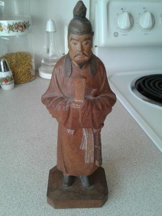 Antique Vintage Hand Carved Wood Asian Chinese Japanese Figurine Statue Man