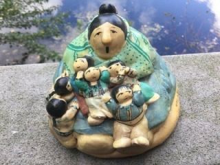 Native American Mother With 6 Children Clay Figure