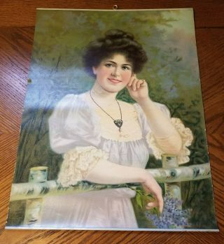Victorian Antique Advertising Calendar Top Pin Up Girl With Necklace