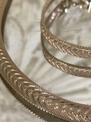 Vintage Christian Dior Necklace & Bracelet Set Gold Herringbone NWT Never Worn 2