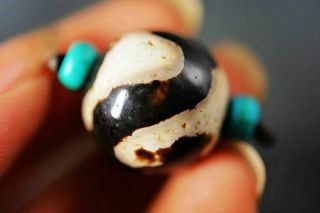 Energy Tibetan Very Old Agate Tiger Tooth/water Wave Dzi Bead L62