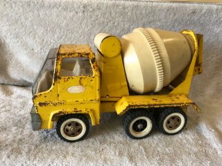 1970’s Tonka Yellow & White Steel 14” Cement Mixer Truck With Tilt Bed