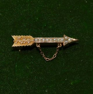 Vintage 1938 Pi Beta Phi Sorority Seed Pearl Arrow 10k Gold Brooch Pin 10k 55