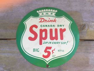 Vintage Drink Canada Dry Spur Cola Round Tin Advertising Bubble Soda Sign