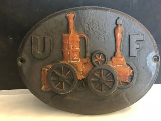 Old Vtg Collectible United Firemans Insurance Plaque Fire Cast Iron Uf