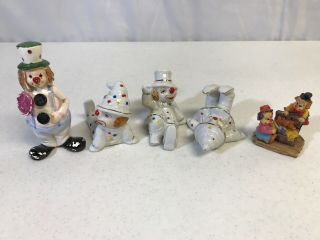 Miniature Clown Figurines Set Of 5 Hand Painted 1 Resin 4 Porcelain