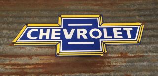 Large Chevrolet Chevy Service Porcelain Sign Gasoline Dealer Die Cut Bow Tie