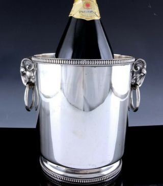 Great C1920 French Art Deco Silver Plate Ram Head Figural Wine Ice Bucket Bowl