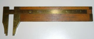 Vintage Stanley No.  136 - 1/2 Wood & Brass Rule / Caliper Tool Made In Usa