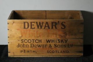 Vintage Dewars White Label Scotch Advertising Whiskey Wood Crate Scotland