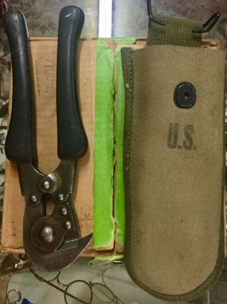 Vintage Wwii Barb Wire Cutter Us Hkp 1945 And 1944 Canvas Sheath