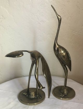 Vintage 2 Brass Heron Bird Figures Mid Century Crane Heron Egret Birds