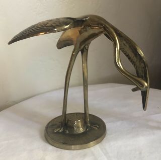 Vintage 2 Brass Heron Bird Figures Mid Century Crane Heron Egret Birds 2