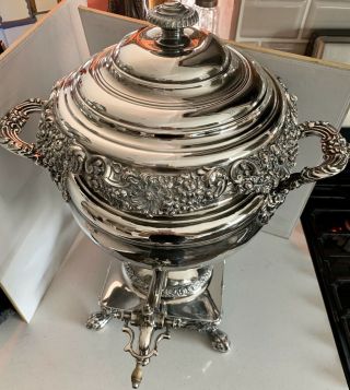 Silver Plated Vintage 2 Gallon Capacity Highly Decorated Samovar Urn