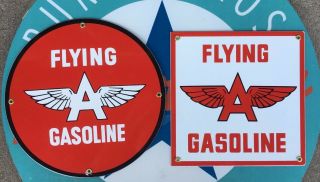 Flying A Gasoline Signs Porcelain Coated 18 Gauge Steel Signs - Set Of 2