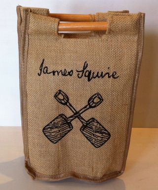 Rare James Squire Festival Bag Wooden Handle Burlap Holds 3 Bottles