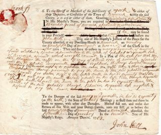 1762,  York,  Maine,  Rm - 2.  2 Pence Codfish Revenue,  Warrant,  Gen.  John Sullivan