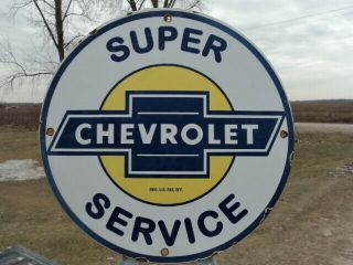 Vintage Chevrolet Service Porcelain Enamel Dealership Sign Chevy