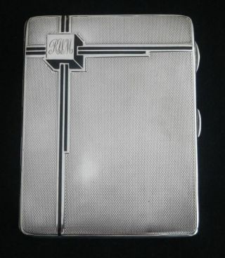 A Good Art Deco English Sterling Silver Card Case,  Hallmarked Birmingham C1932