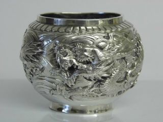 A Stunning Antique Chinese Silver Export Dragon Pot Bowl Circa 1900
