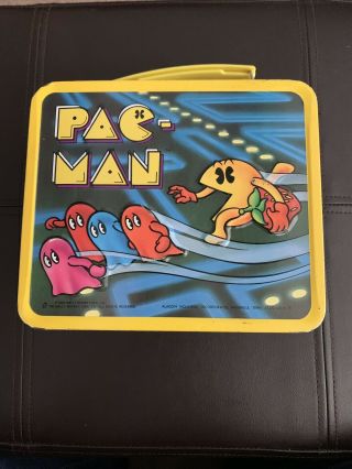 Vintage Pac - Man 1980 Metal Lunchbox With Thermos