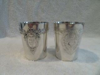 20th C French Sterling Silver 2 Beakers Louis Xvi St Wings & Medallion 149g