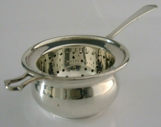 Art Deco Style Sterling Silver Tea Strainer And Drip Bowl 1961 & 1963 English