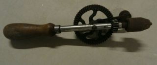 Vintage Eggbeater Hand - Wood Drill,  with no bits,  wooden handle,  hand crank 2