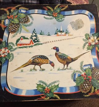 Vintage Huntley & Palmers Christmas Pheasant Biscuit Tin.  Large Square.  England