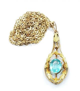 Vintage Mid Century 14k Yellow Gold Blue Stone? Ladies Necklace