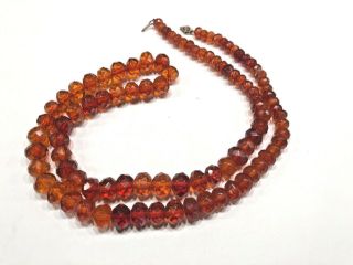 Vintage Faceted Amber Graduating Bead Necklace W/14k Clasp.