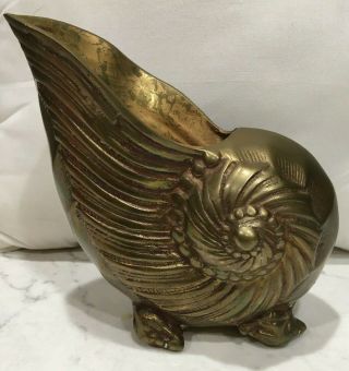 Patina Vintage Brass Nautilus Shell Planter Seashell Snail Deco Vase