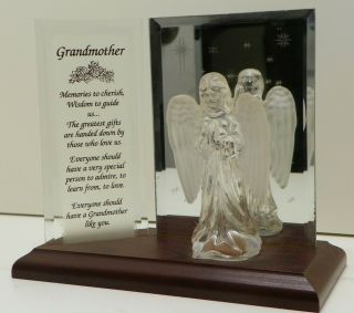 Grandmother Standing Plaque With Mirror,  Angel And Glass On Wood Base