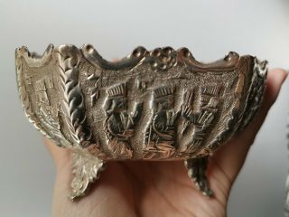 Antique Circa 1900 Persian Bowl Solid Silver 84 Footed Figural Heavy