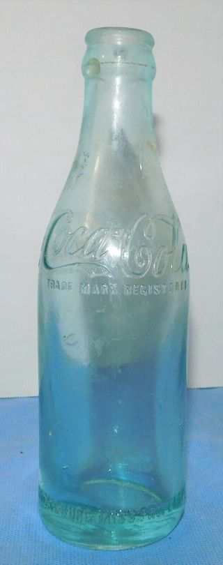 Vintage Straight Side Vicksburg Mississippi Biedenharn Aqua Coca Cola Bottle