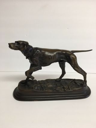 Vintage Bronze Moigniez Sculpture Casting Of Pointer Hunting Dog Figure Signed