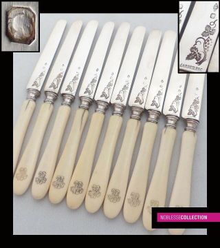Cardeilhac Antique 1880s French Sterling Silver Dessert/fruit Knives Set 10 Pc