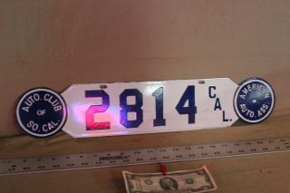 California Auto Club 2814 Porcelain Metal License Plate Sign Gas Oil