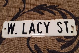 Vintage Old Black And White Porcelain Street Sign Lacy Street 24 " X 6 " Christmas