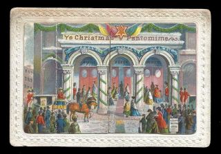 Y56 - 3d Opening Victorian Card - Ye Christmas Pantomime - Theatre Scene Inside
